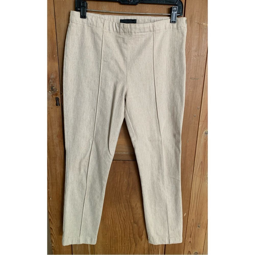 The Row beige twill straight leg side zip slacks